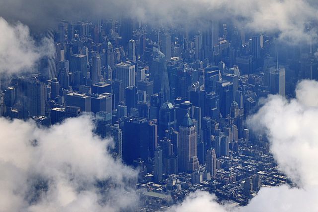 Midtown seen from above, through the clouds